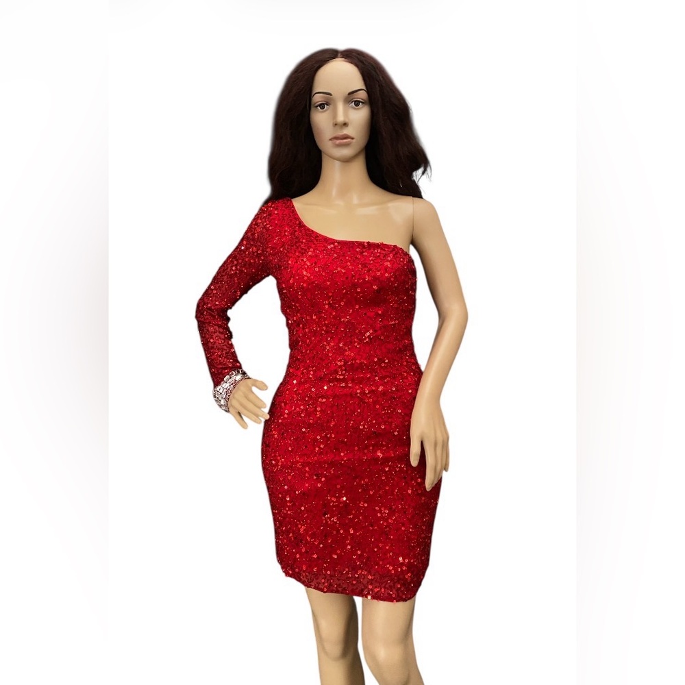Shail K one shoulder beaded mini dress